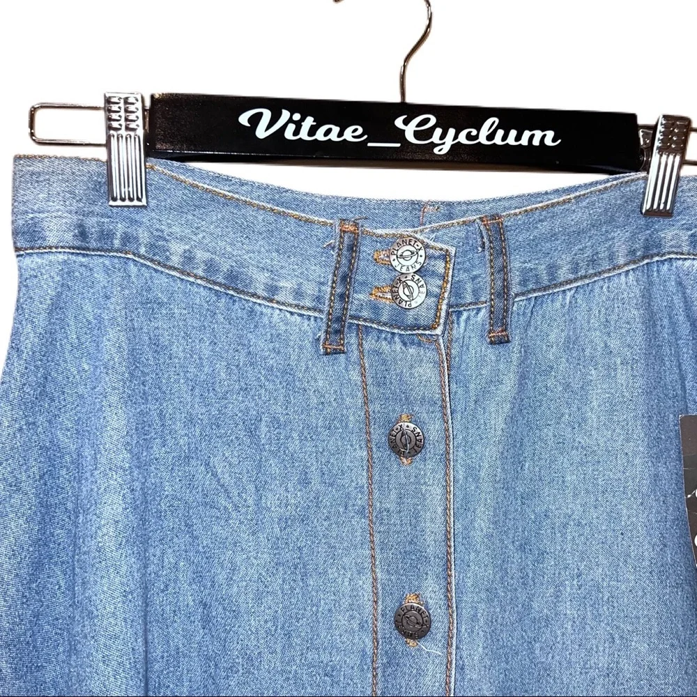 Vintage Planet-X Jeans Denim Button Front MIDI Skirt - Picture 3 of 7